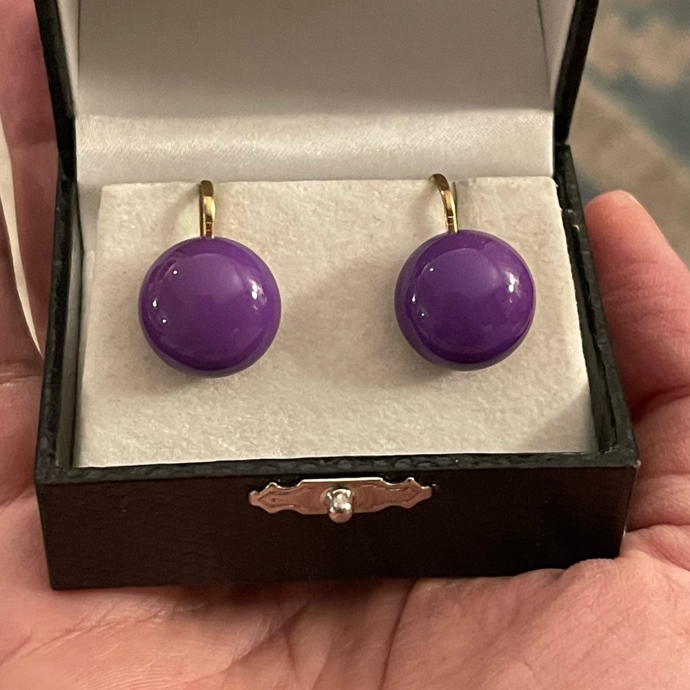 1950s purple lucite gold tone metal clip on earrings